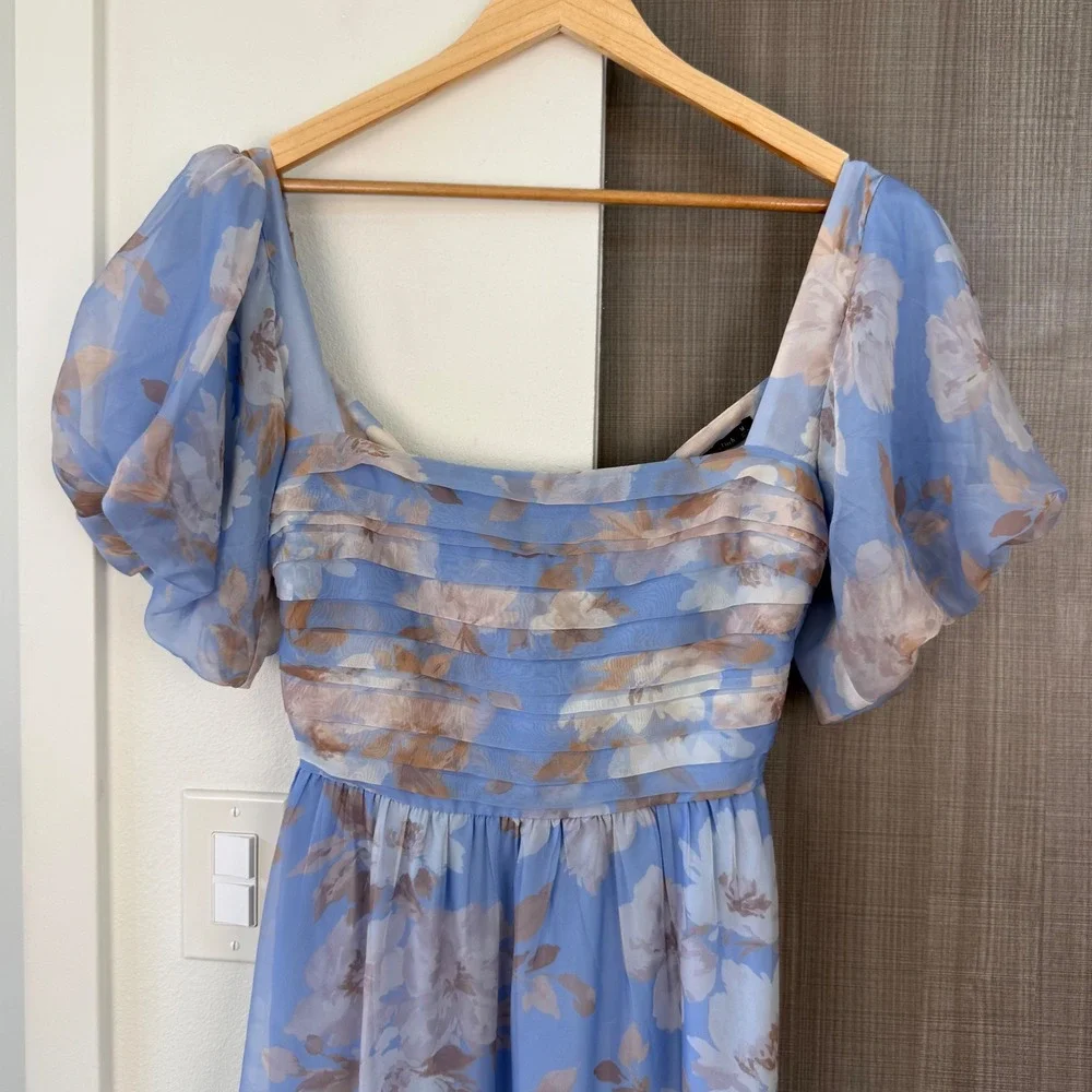 Abercrombie & Fitch Emerson Drama Bow Back Maxi Dress Blue Floral Print Medium
